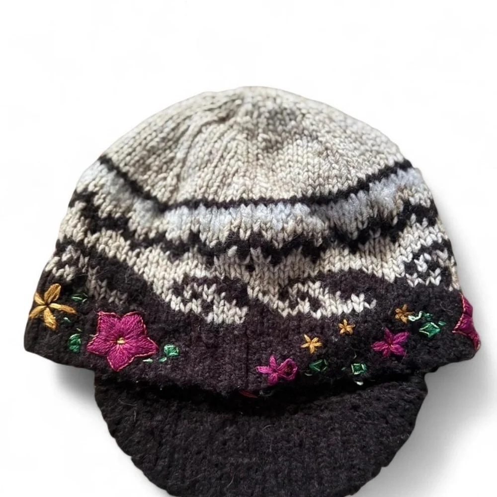 Free People Wool BlendKnit and Embroidered Cap with Brim